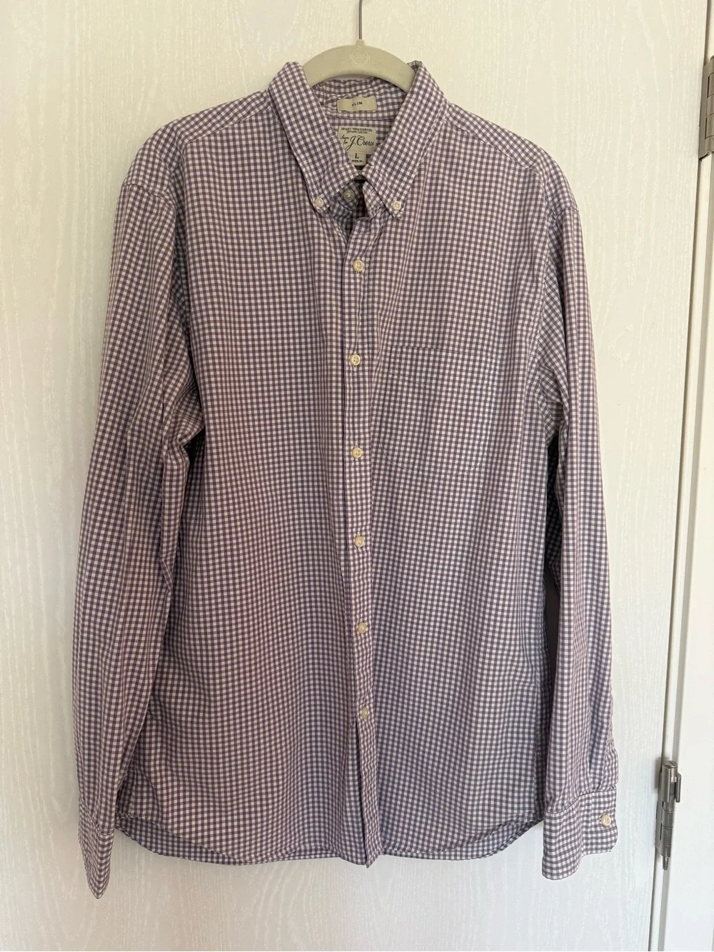 J. Crew Secret Wash Men’s Large Purple Gingham 100% Cotton Button Down Shirt